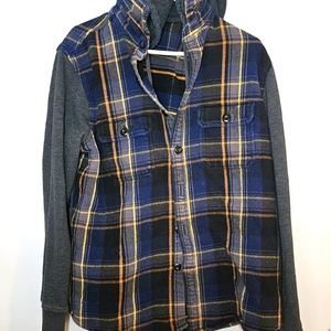 Express flannel button up hoodid